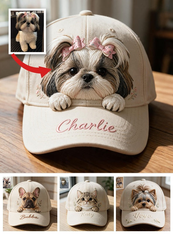 Personalized Cute Fluffy Shih Tzu Pink Bow Classic Cap, Custom Hat Gift for Shih Tzu Dog Mom and Pet Owners