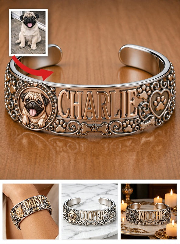 Bracelet en Cuir Personnalisé avec Pug Sourire - Cadeau pour Amoureux de Chiens