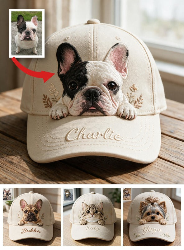 Personalized Embroidered Peeking French Bulldog Classic Cap, Custom Gift for Dog Owners Pet Lovers Outdoor Adjustable Snapback Hat