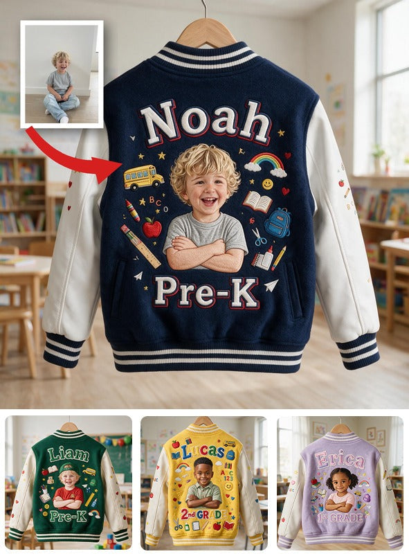 Veste Varsity Personnalisée Petit Garçon Retour à l'École Photo Nom Cadeau Enfant