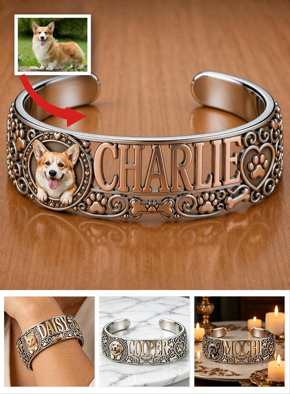 Personalized Welsh Corgi Cuff Bracelet - Custom Name Jewelry Gift for Corgi Lovers and Dog Owners