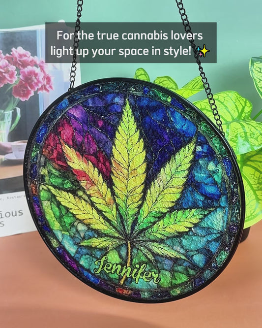 Colorful Canabis - Personalized Weed Stained Glass Suncatcher