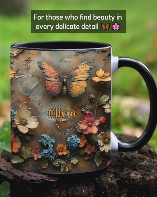 Mug personnalisé à motif papillon - Rose et papillon chics