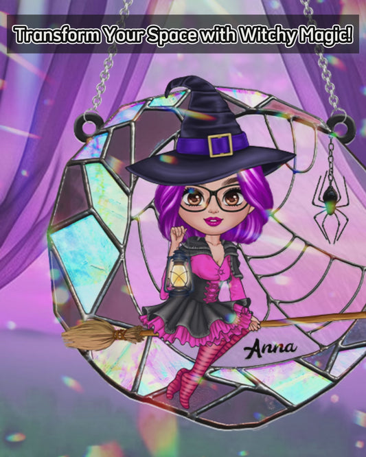 Sorcière maléfique sur la lune - Ornement attrape-soleil personnalisé à suspendre à la fenêtre 