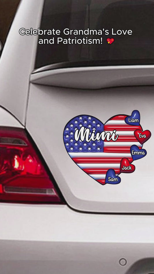 Drapeau en forme de cœur gonflé « Grand-mère et petits-enfants » - Autocollant personnalisé découpé à la forme pour grand-mère