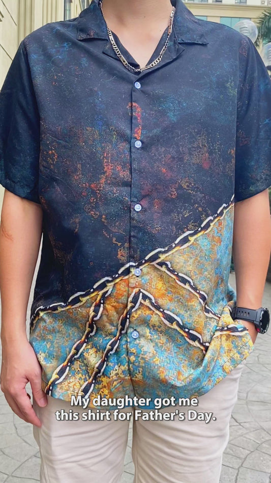 Chemise hawaïenne personnalisée « La meute de loups de grand-père et la pleine lune rouge »