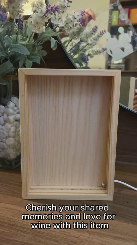 Collectionneur de bouchons de vin - Cadre photo personnalisé pour couple avec boîte lumineuse