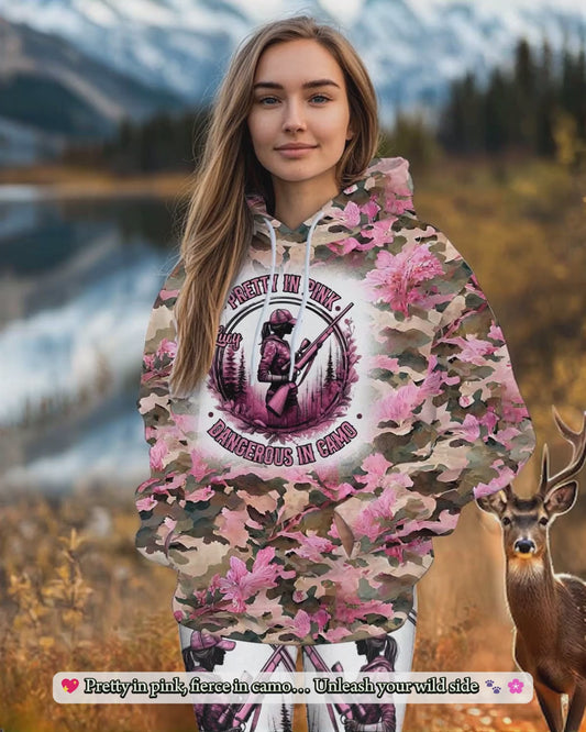Pretty in Pink Dangerous in Camo - Personalized Hunting Hoodie and Leggings