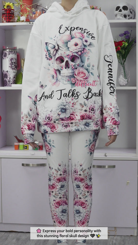 Tête de mort florale - Sweat à capuche et leggings personnalisés avec tête de mort