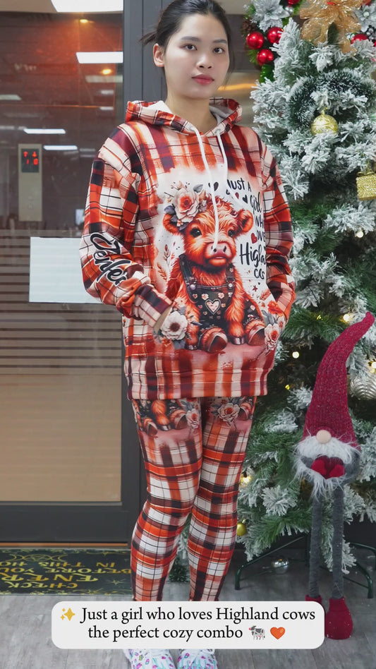 J'adore les vaches des Highlands ! - Sweat à capuche et legging personnalisés avec motif vache des Highlands