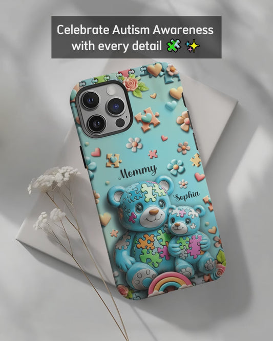 Coque de téléphone personnalisée Maman Ours pour la sensibilisation à l'autisme