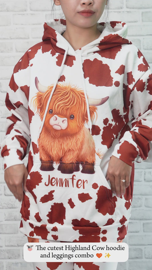 Juste une fille qui aime les vaches des Highlands - Sweat à capuche et legging personnalisés avec motif vache des Highlands