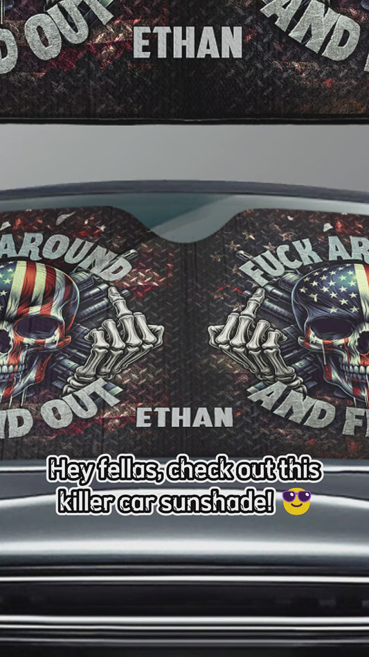 Pare-soleil de voiture personnalisé en forme de crâne avec drapeau américain