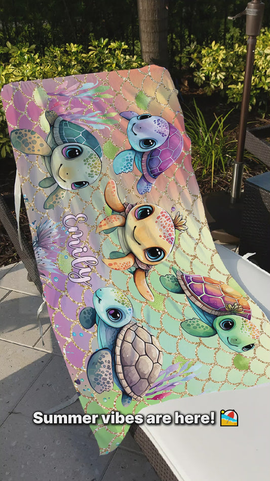 Tortues mignonnes - Serviette de plage personnalisée en forme de tortue