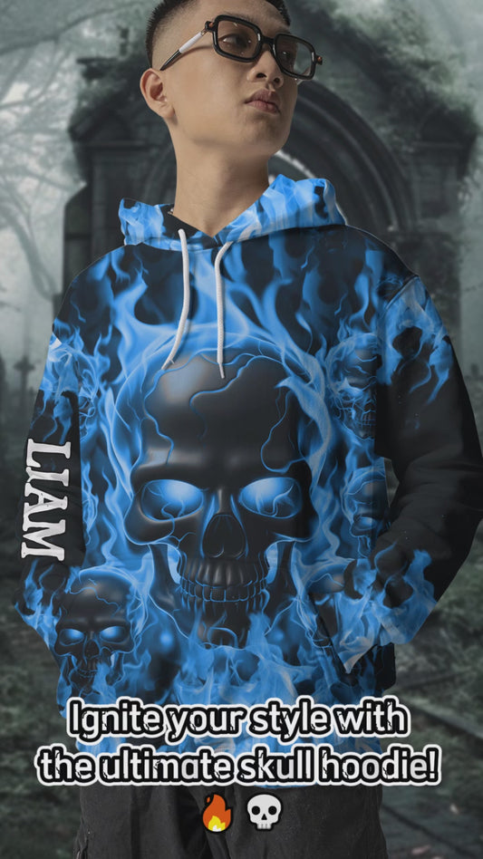 T-shirt personnalisé avec crâne fondu en feu - Motif crâne intégral