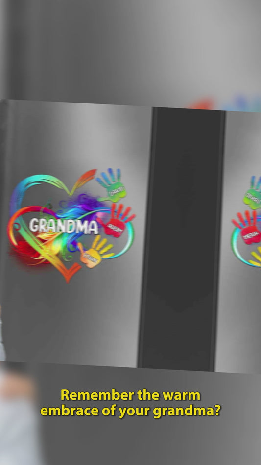 Grandma Colorful Heart Infinite Feather Hands - Personalized Grandma Decal Die Cut
