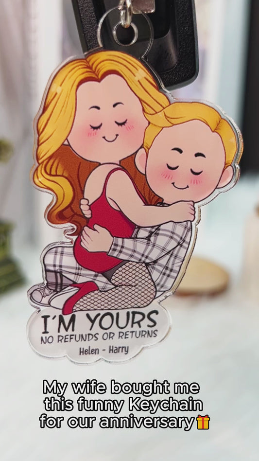 Je suis à toi. Aucun remboursement ni retour. Porte-clés transparent personnalisé pour couple.