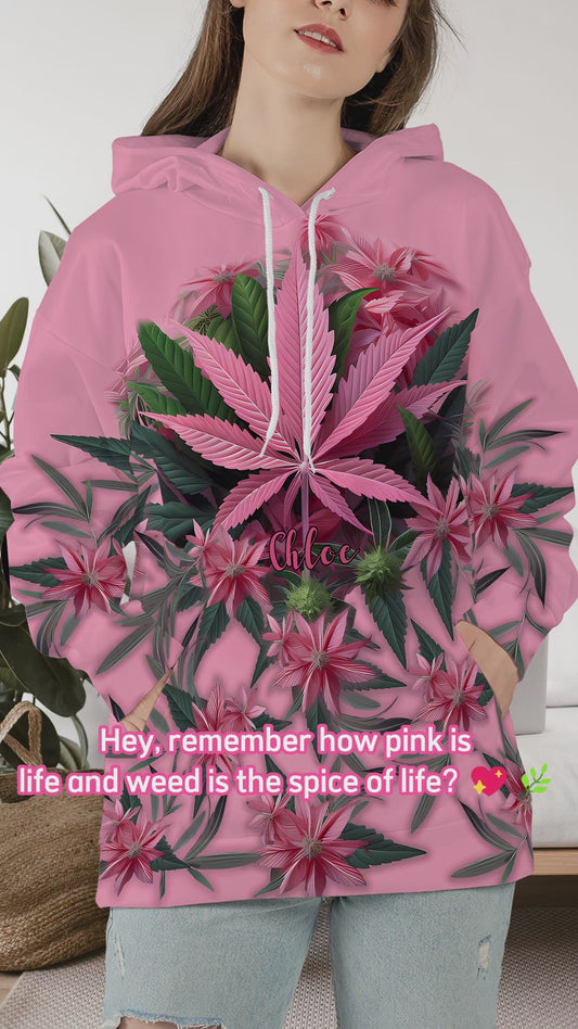 T-shirt rose « Stoner Chick » personnalisé avec motif cannabis.