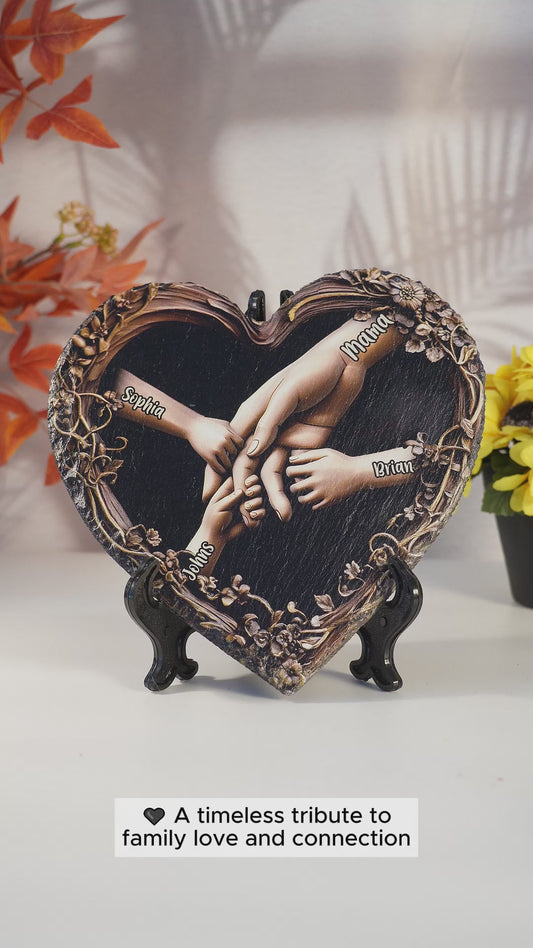 Tiens-nous la main - Pierre personnalisée en forme de cœur pour maman