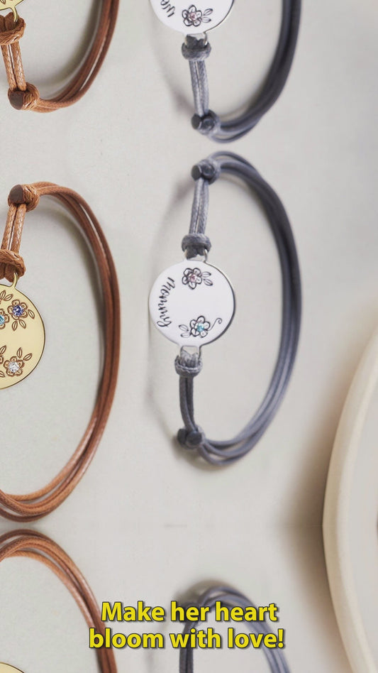 Bracelet pendentif rond avec pierres de naissance - Bracelet pendentif rond personnalisé pour maman