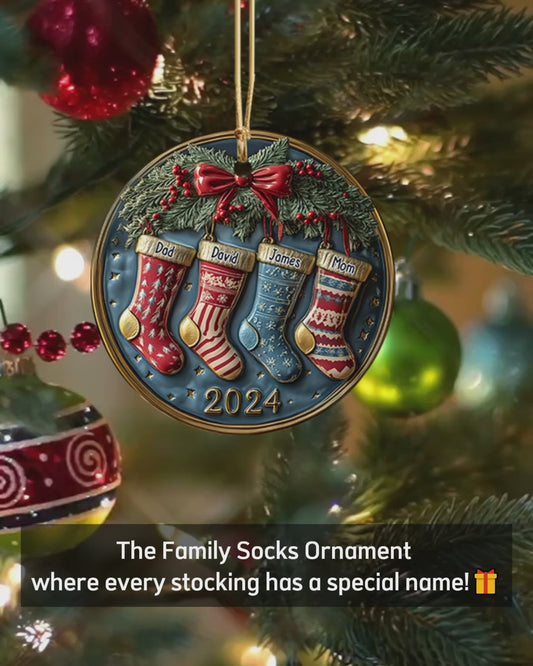 Chaussettes familiales - Ornement rond en céramique personnalisé pour la famille