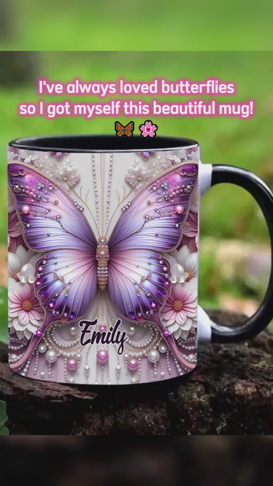 Mug personnalisé à motif papillons et fleurs