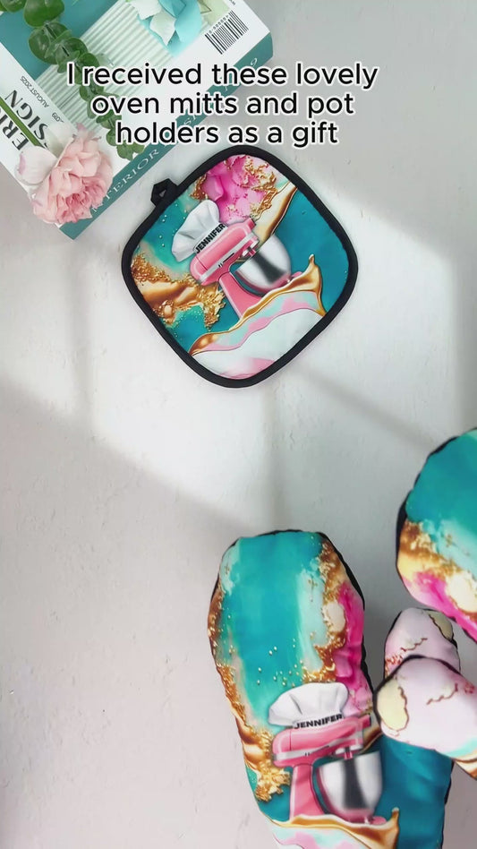 Ensemble de gants de cuisine et maniques personnalisés « Love Baking »