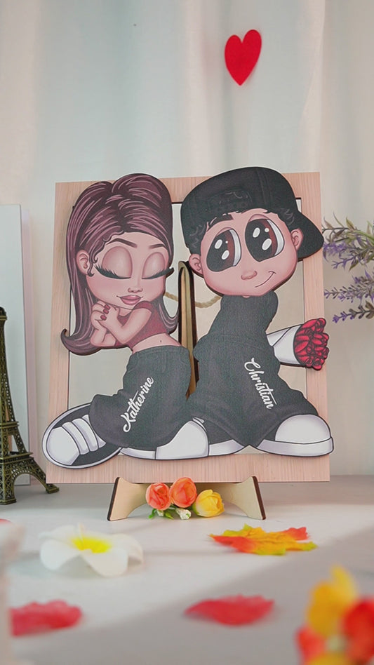Couple Y2K - Plaque en bois personnalisée à 2 couches