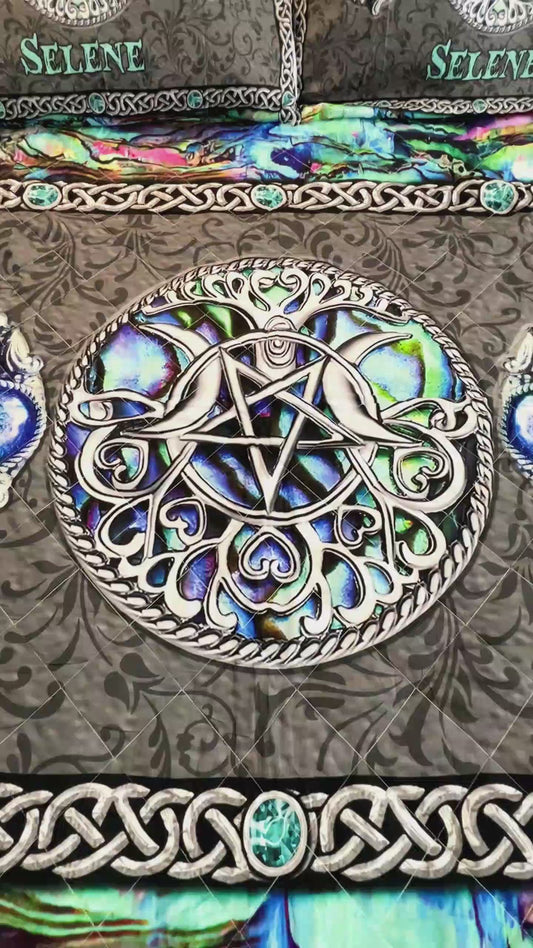 Ensemble de courtepointe de sorcière personnalisé « Mystery Spirit Triple Moon » avec motif imprimé en 3D