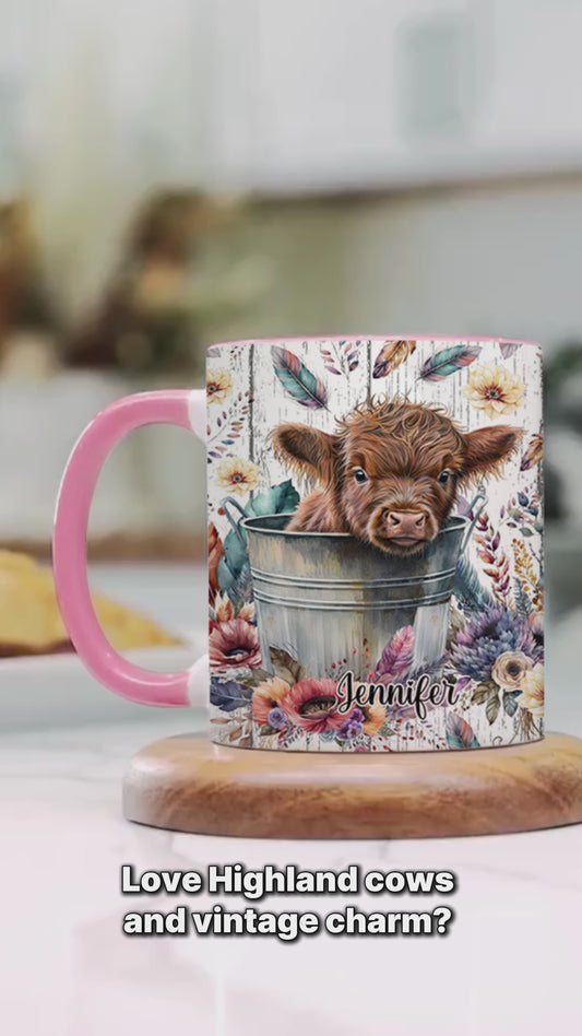 Mug personnalisé style western avec bébé vache des Highlands