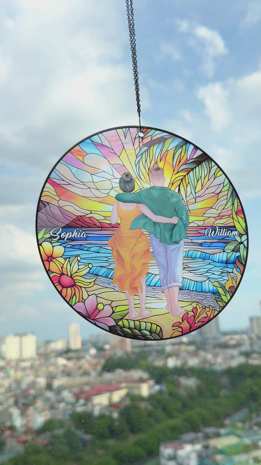 Romantic Sunset - Personalized Couple Window Hanging Suncatcher Ornament