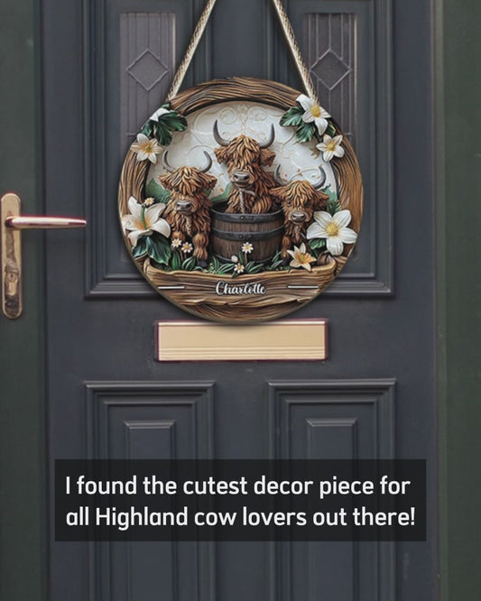 J'adore les vaches des Highlands - Panneau rond en bois personnalisé