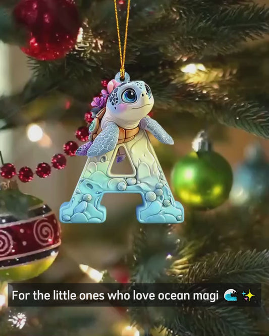Cute Turtle Letter - Personalized Kid Ornament