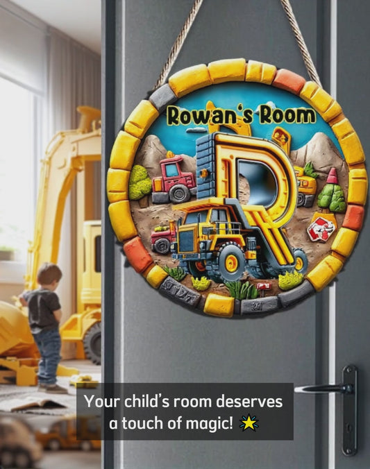 Lettre « Engins de chantier » - Panneau en bois personnalisé pour enfant