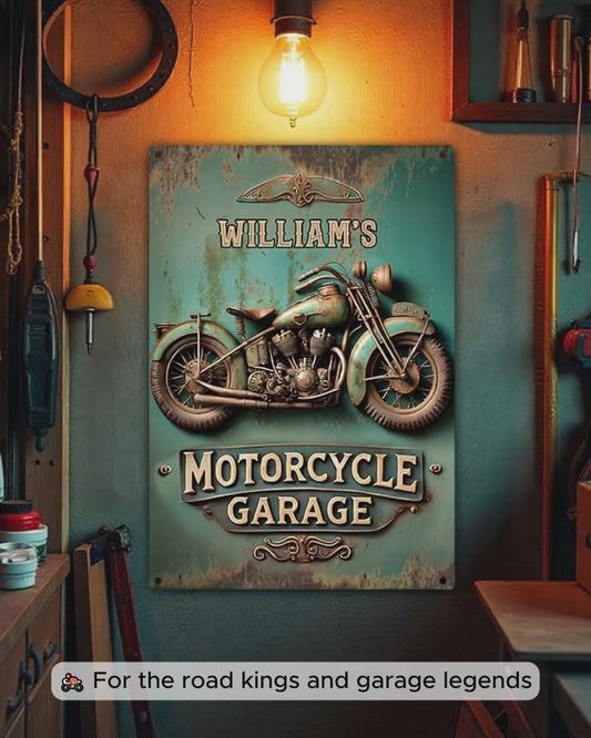 Garage à motos - Panneau métallique rectangulaire personnalisé pour motards