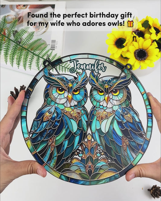 Beautiful Owls - Personalized Owl Window Hanging Suncatcher Ornament