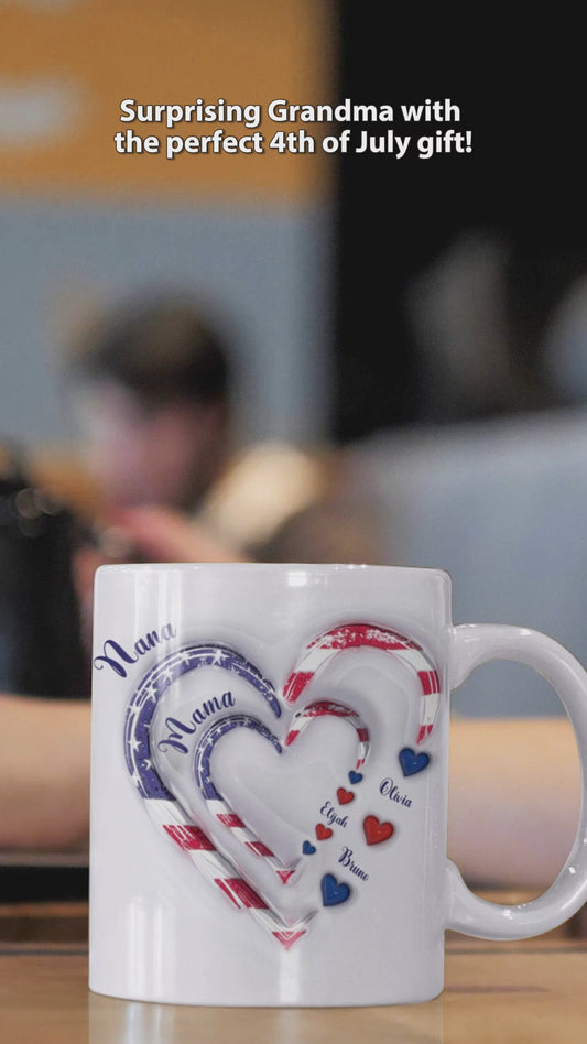 Mug personnalisé « Cœurs de grand-mère » pour le 4 juillet