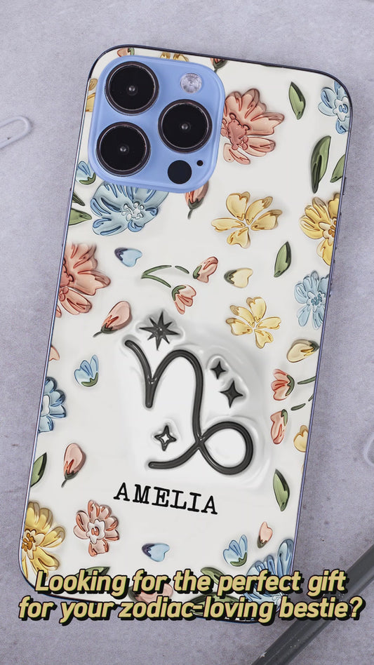 Coque de téléphone personnalisée avec signe du zodiaque et motif floral