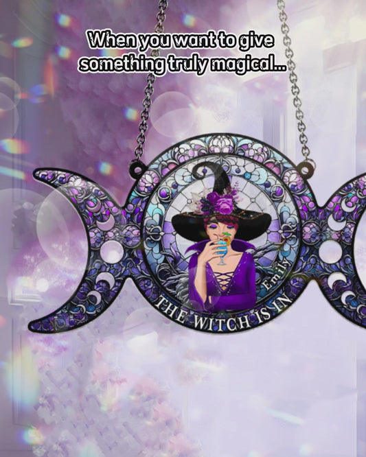The Witch Is In - Personalized Witch Window Hanging Suncatcher Ornament