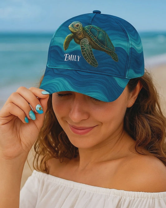 Turtle And Wave - Personalized Turtle Classic Cap