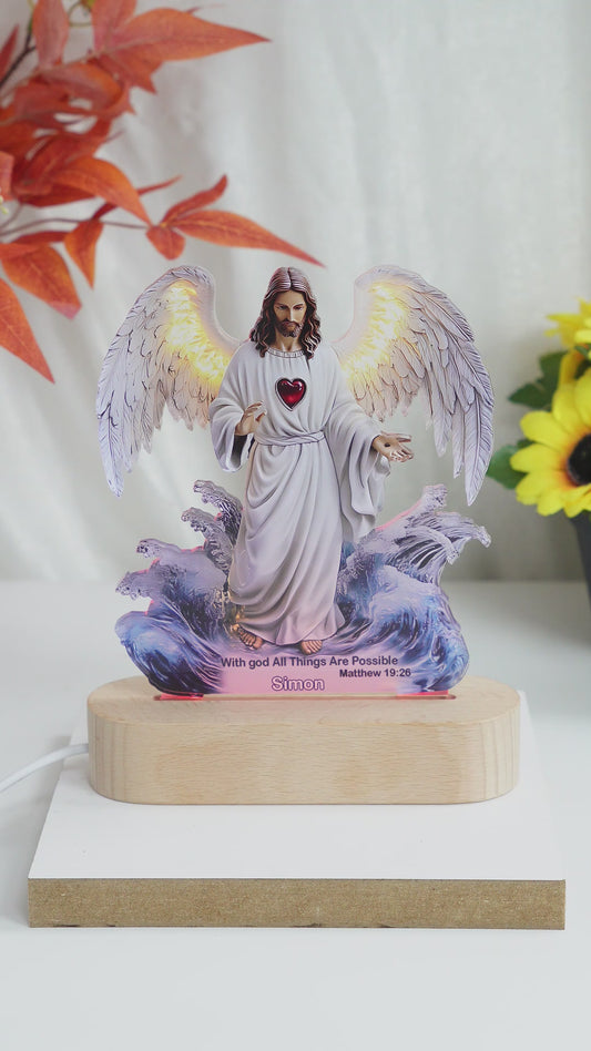 With God All Things Are Possible - Personalized Christian Shaped Plaque Light Base