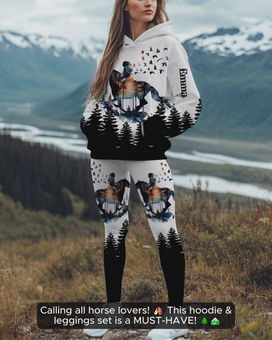 Fille à cheval - Sweat à capuche et leggings personnalisés sur le thème des chevaux