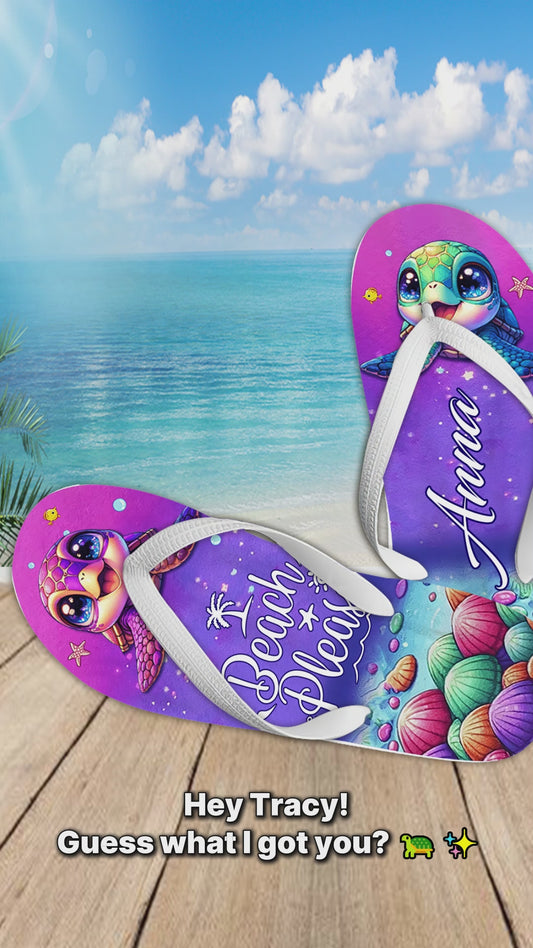 Tortues de plage Salty Lil Cutie Turles - Tongs personnalisées en forme de tortue