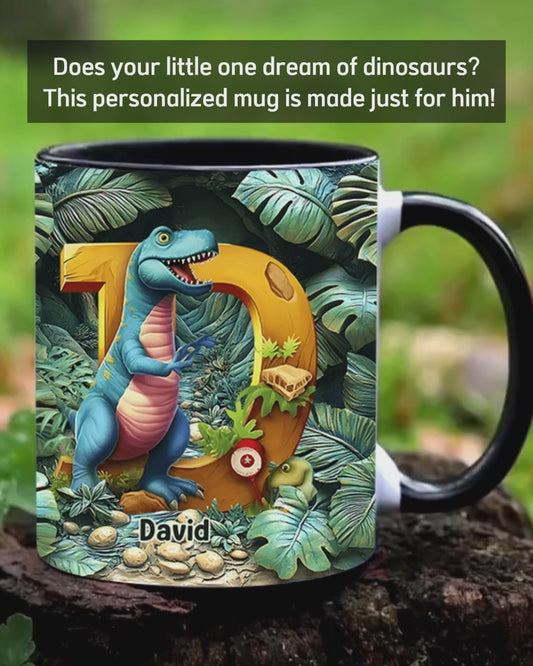 Mug personnalisé pour enfant avec lettre dinosaure