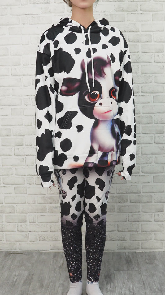 Moody Baby Cow - Sweat à capuche et leggings personnalisés avec vache