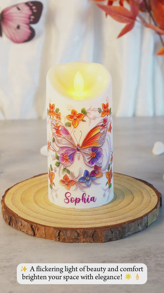 Beautiful Butterfly Bee Dragonfly Hummingbird - Personalized Butterfly Flameless Candle