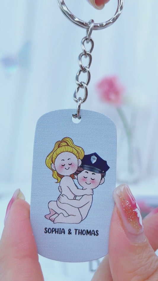 J'aime la police - Porte-clés personnalisé pour couple en acier inoxydable « J'aime la police »