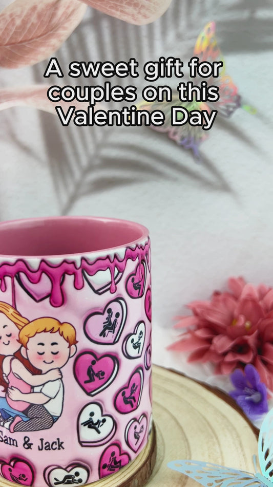 Mon endroit préféré, c'est dans tes câlins - Mug personnalisé en forme de cœur pour couple