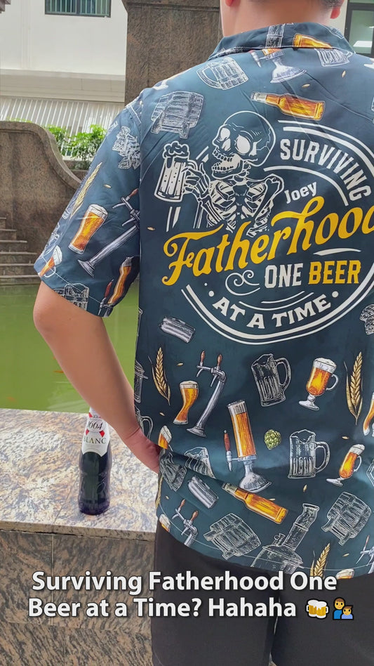 Survivre à la paternité une bière à la fois - Chemise hawaïenne personnalisée pour papa
