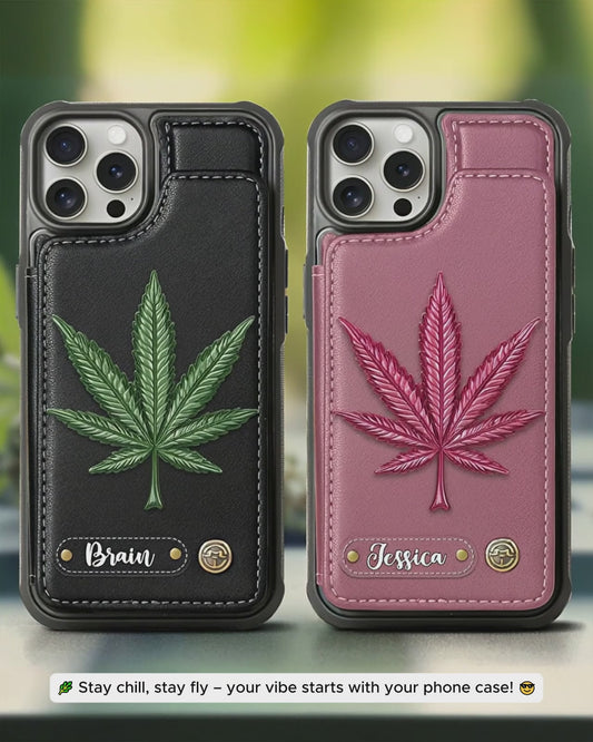 Bonne humeur - Étui portefeuille personnalisé pour téléphone avec motif cannabis